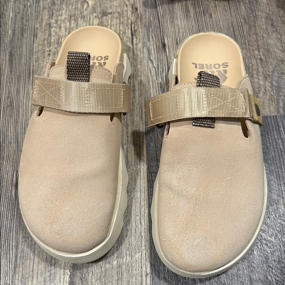 Sorel Shoes Viibe Omega Taupe Leather Clog women’s size 6.5 - Picture 3 of 6